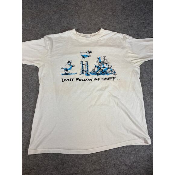 VINTAGE 90s Dont Follow The Sheep Shirt Mens XL White Graphic Jesus God Tee - Picture 1 of 9